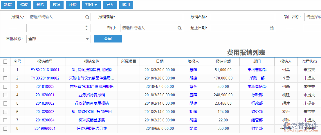 費(fèi)用報(bào)銷(xiāo)列表