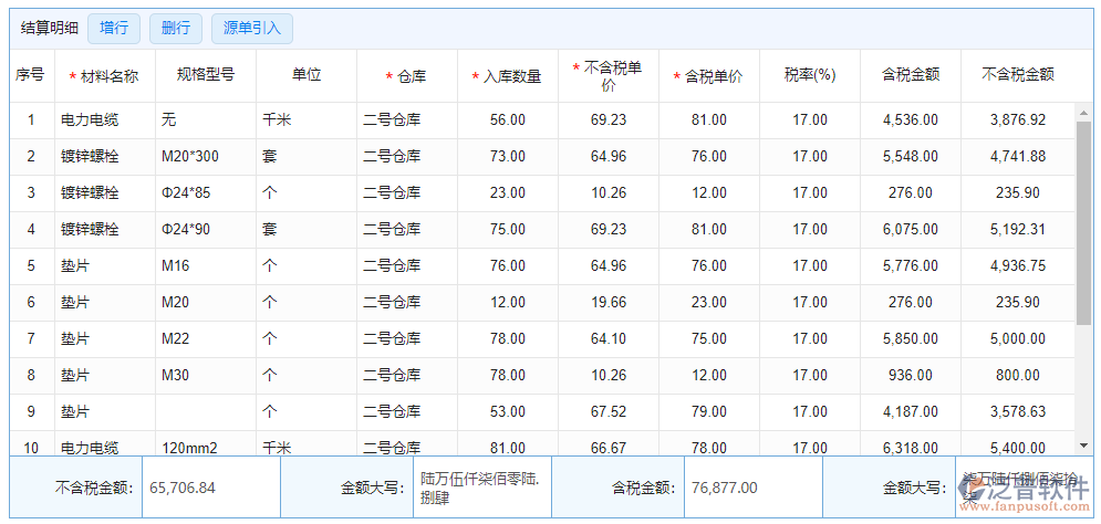 材料結算明細