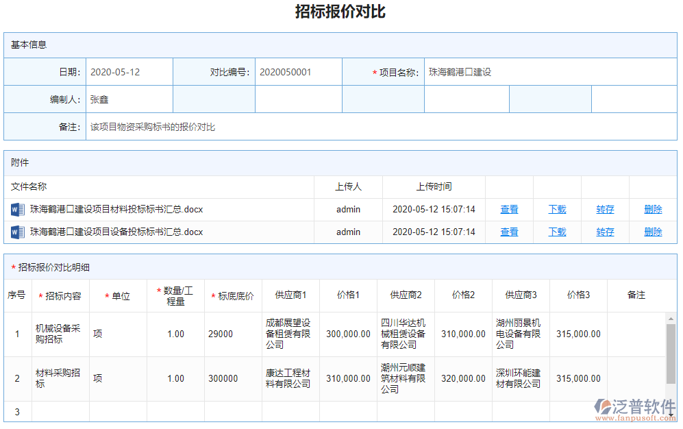招標(biāo)報(bào)價(jià)對比