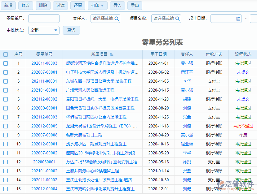 零星勞務單列表