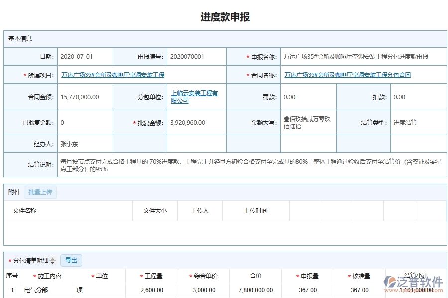 工程項目管理系統(tǒng)在分包合同進(jìn)度款(計量款)申請管理中的方案