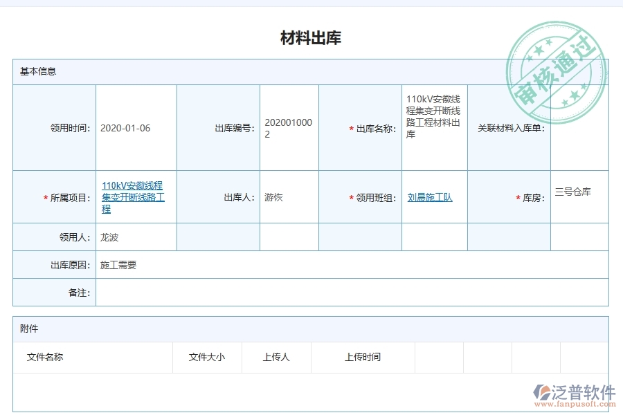 泛普軟件電力工程項目系統(tǒng)在施工材料出庫中的管控點