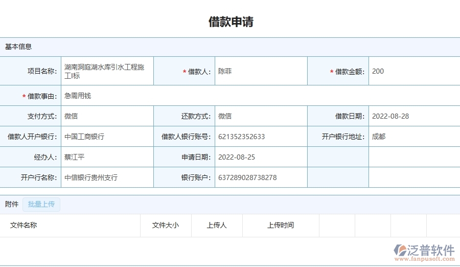 三、泛普軟件-機電工程企業(yè)管理系統(tǒng)中的借款申請列表主要內(nèi)容