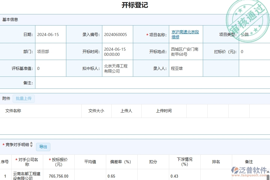 三、泛普軟件-公路工程管理系統(tǒng)中開標(biāo)登記的競(jìng)爭(zhēng)優(yōu)勢(shì)