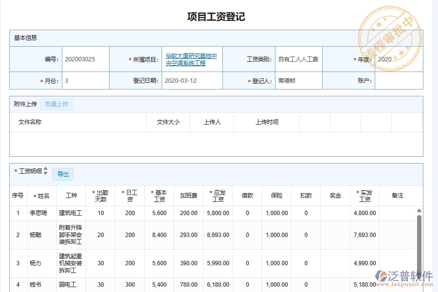 泛普軟件-弱電工程管理系統(tǒng)如何解決企業(yè)管理遇到的項目班組工人工資發(fā)放登記管理核心難點