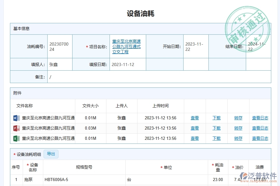三、泛普軟件-幕墻工程企業(yè)管理系統(tǒng)中設(shè)備油耗列表管理的核心功能