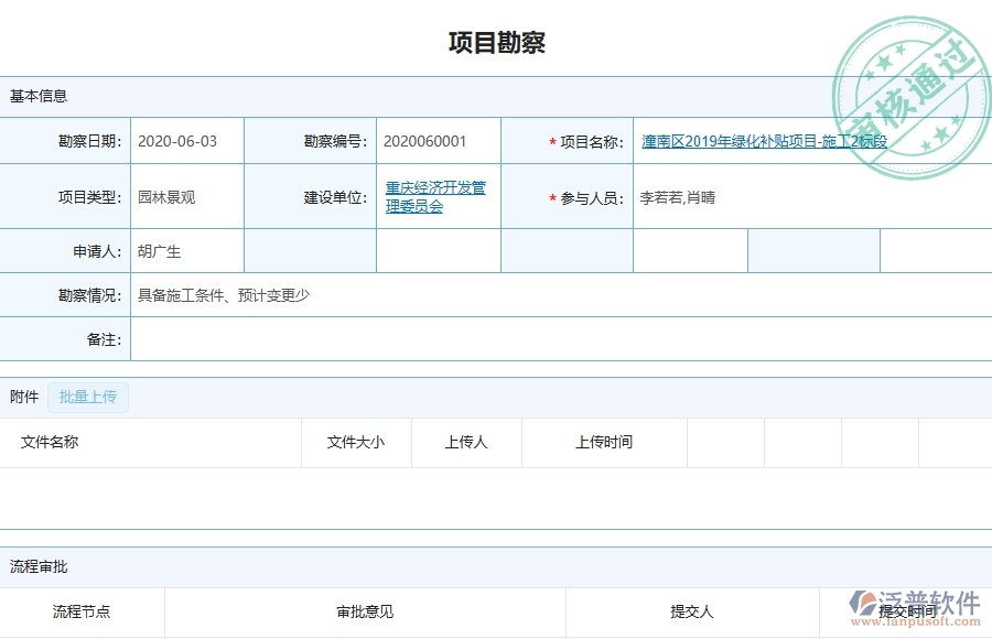 三、泛普軟件-園林工程企業(yè)管理系統(tǒng)中項(xiàng)目勘察主要功能