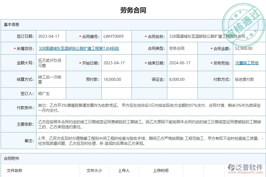 泛普軟件-路橋工程管理系統(tǒng)在勞務(wù)合同中的應(yīng)用場(chǎng)景