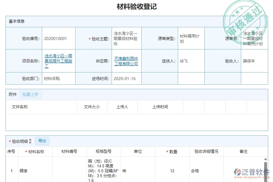 二、泛普軟件-機電工程企業(yè)材料驗收明細查詢管理系統(tǒng)的管控點