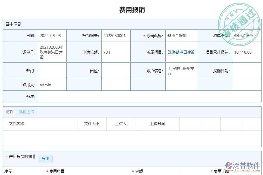 三、泛普軟件-幕墻工程管理系統(tǒng)中費用報銷列表的主要功能