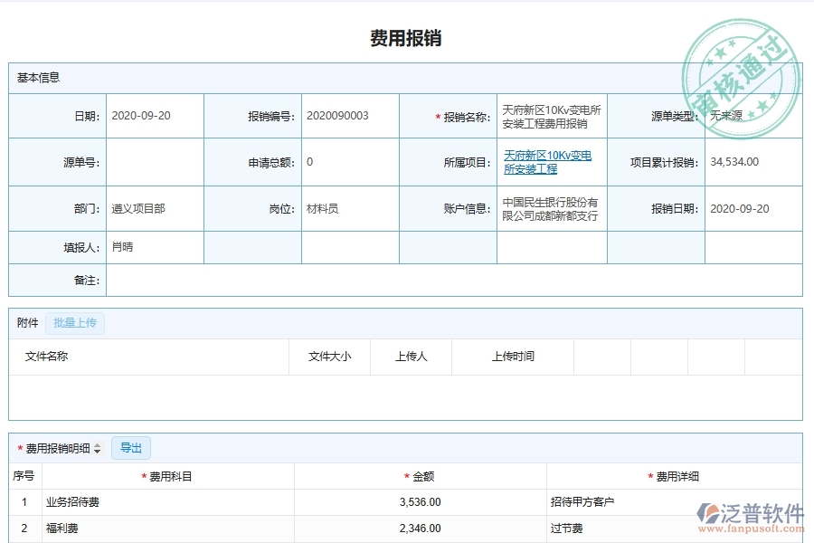 泛普軟件-弱電工程企業(yè)管理系統(tǒng)對于項(xiàng)目工程費(fèi)用申請與審批的管理作用體現(xiàn)在哪些方面