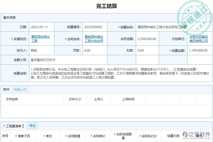三、泛普軟件-園林工程管理系統(tǒng)中分包完工結(jié)算的注意事項