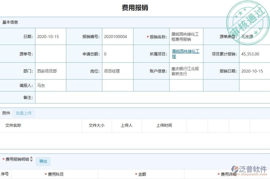三、泛普軟件-園林工程管理系統(tǒng)中費用報銷列表的注意事項