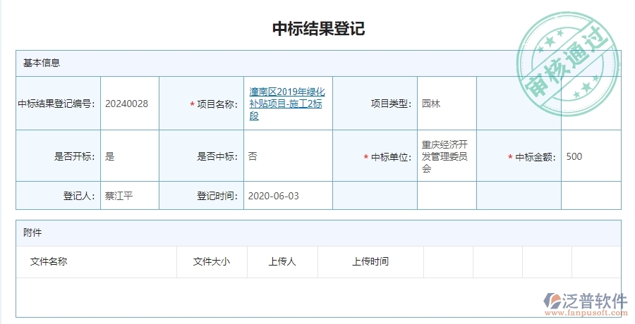 三、泛普軟件-園林工程企業(yè)管理系統(tǒng)中的中標(biāo)結(jié)果登記列表管理的依據(jù)