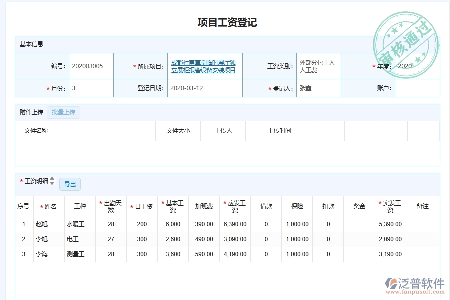 泛普軟件-弱電工程管理系統(tǒng)在項目班組工人工資發(fā)放登記管理中的應(yīng)用場景