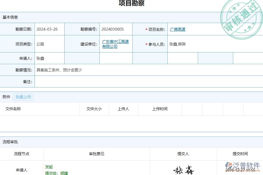 三、泛普軟件-公路工程企業(yè)管理系統(tǒng)中的項目勘察列表主要內(nèi)容