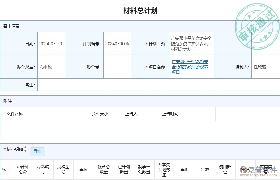 四、泛普軟件-安防工程管理系統(tǒng)在材料總計劃列表中的應用場景