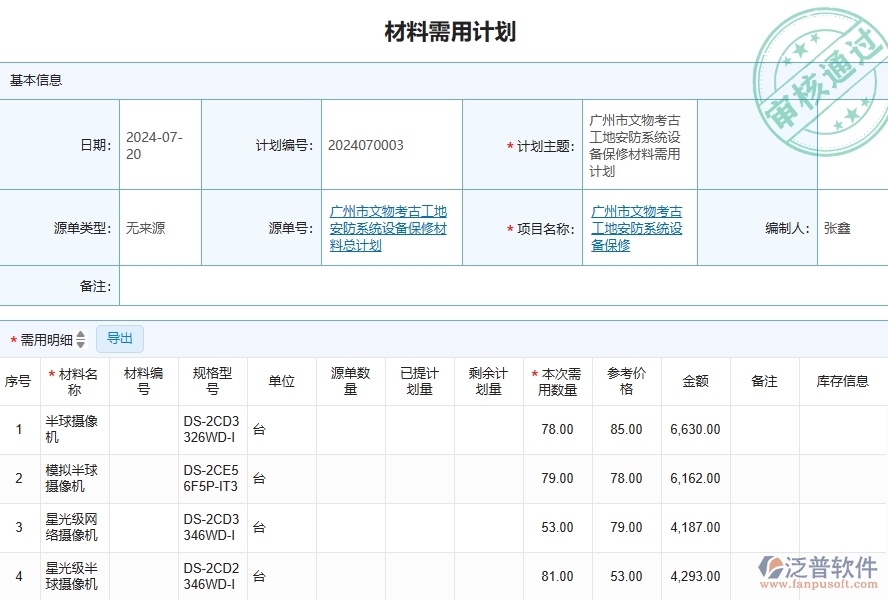 四、泛普軟件-安防工程企業(yè)材料需用計劃的框架設(shè)計思路
