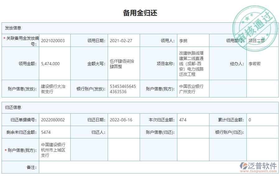 二、泛普軟件-公路工程系統(tǒng)提升企業(yè)備用金歸還管理的措施