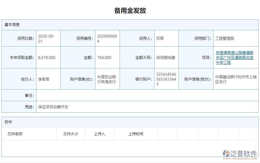 三、泛普軟件-公路工程系統(tǒng)中備用金一覽表管理的注意事項
