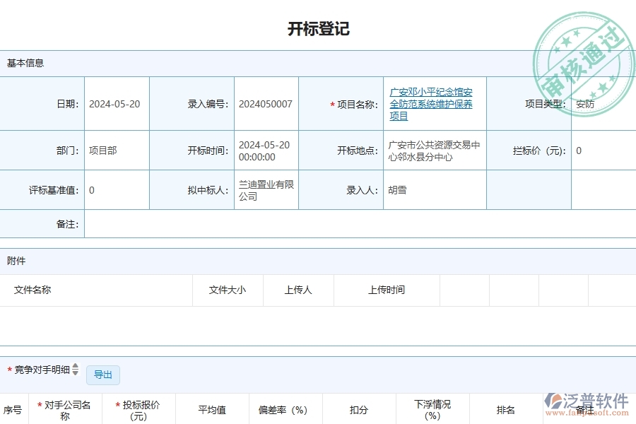 三、泛普軟件-開(kāi)標(biāo)登記列表在安防工程企業(yè)中有哪些優(yōu)點(diǎn)和長(zhǎng)處