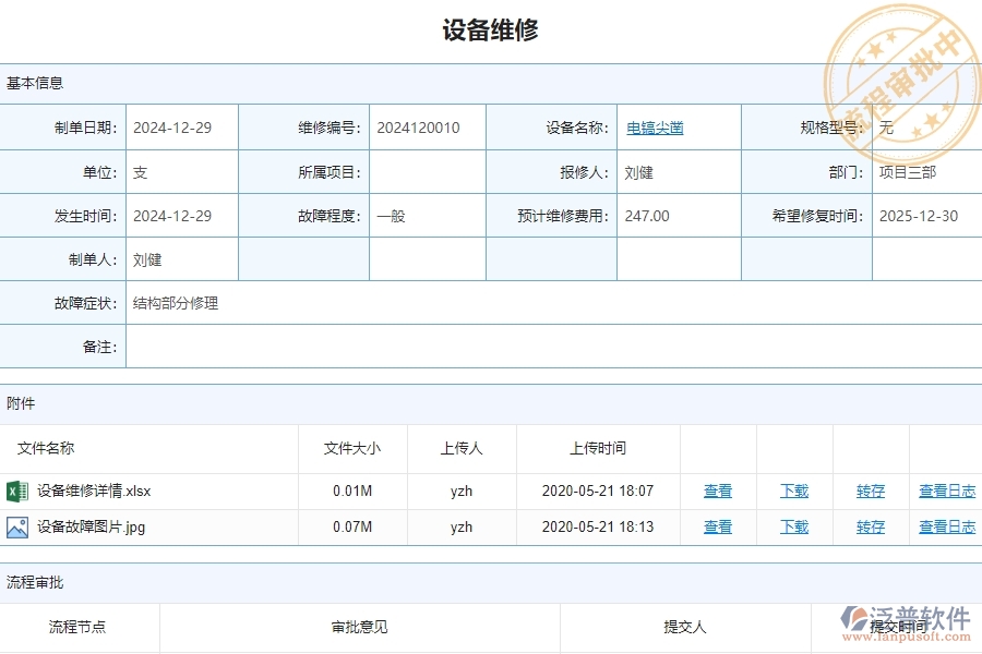 三、泛普軟件-安防工程企業(yè)管理系統(tǒng)中的設(shè)備維修列表主要內(nèi)容